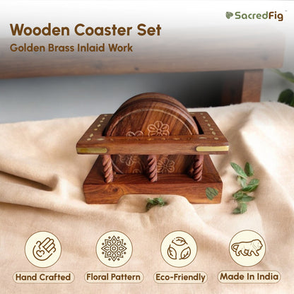 Wooden Coaster Set | Classical Vertical Ring | Round Shape (SC306) | 5×3 in