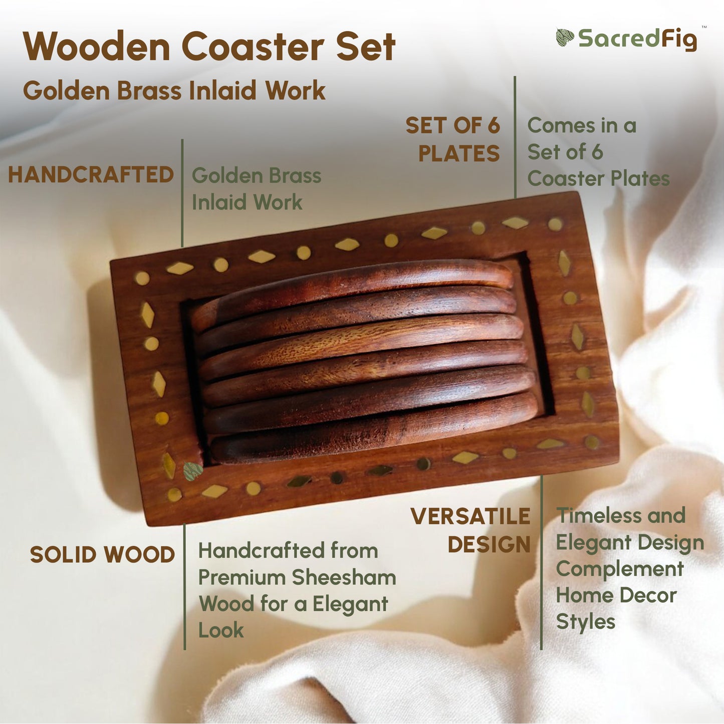 Wooden Coaster Set | Classical Vertical Ring | Round Shape (SC306) | 5×3 in