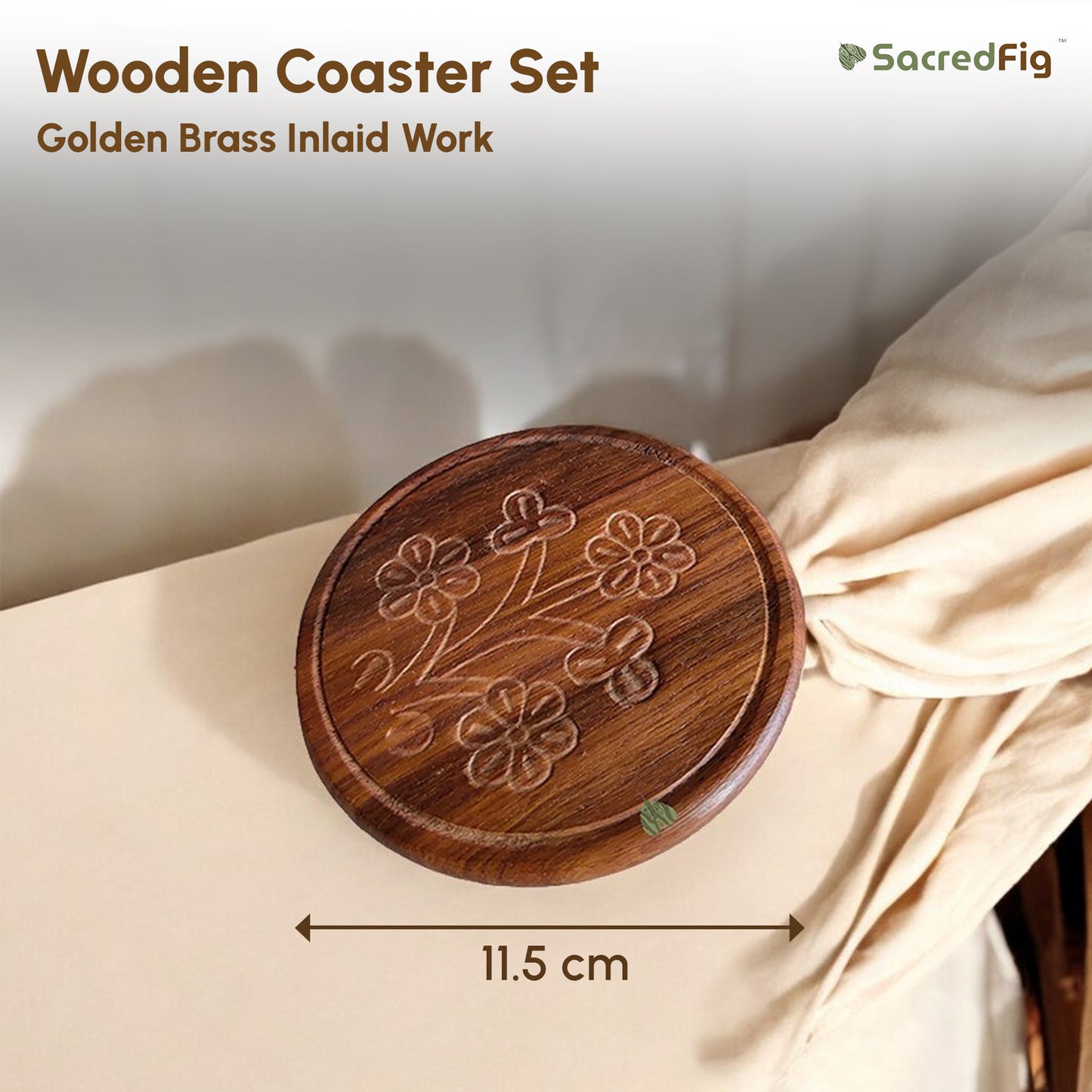 Wooden Coaster Set | Classical Vertical Ring | Round Shape (SC306) | 5×3 in