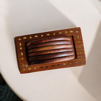 Wooden Coaster Set | Classical Vertical Ring | Round Shape (SC306) | 5×3 in