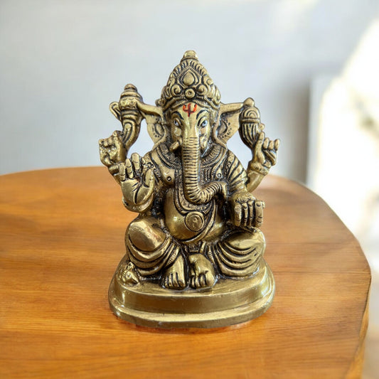 SacredFig Lord Ganesha Idol – 5 Inch | Pure Brass Statue with Premium Finish | Handcrafted Spiritual Decor