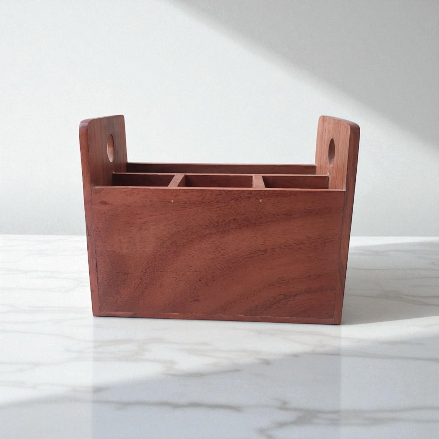 SacredFig Wooden Desk Organizer – 8x6 Inch | 4 Compartments | Handcrafted in Acacia Wood for Office & Home