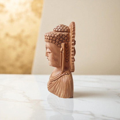 SacredFig Sacred Presence Buddha Head – 6 Inch | Handcrafted Wooden Idol for Spiritual & Home Decor