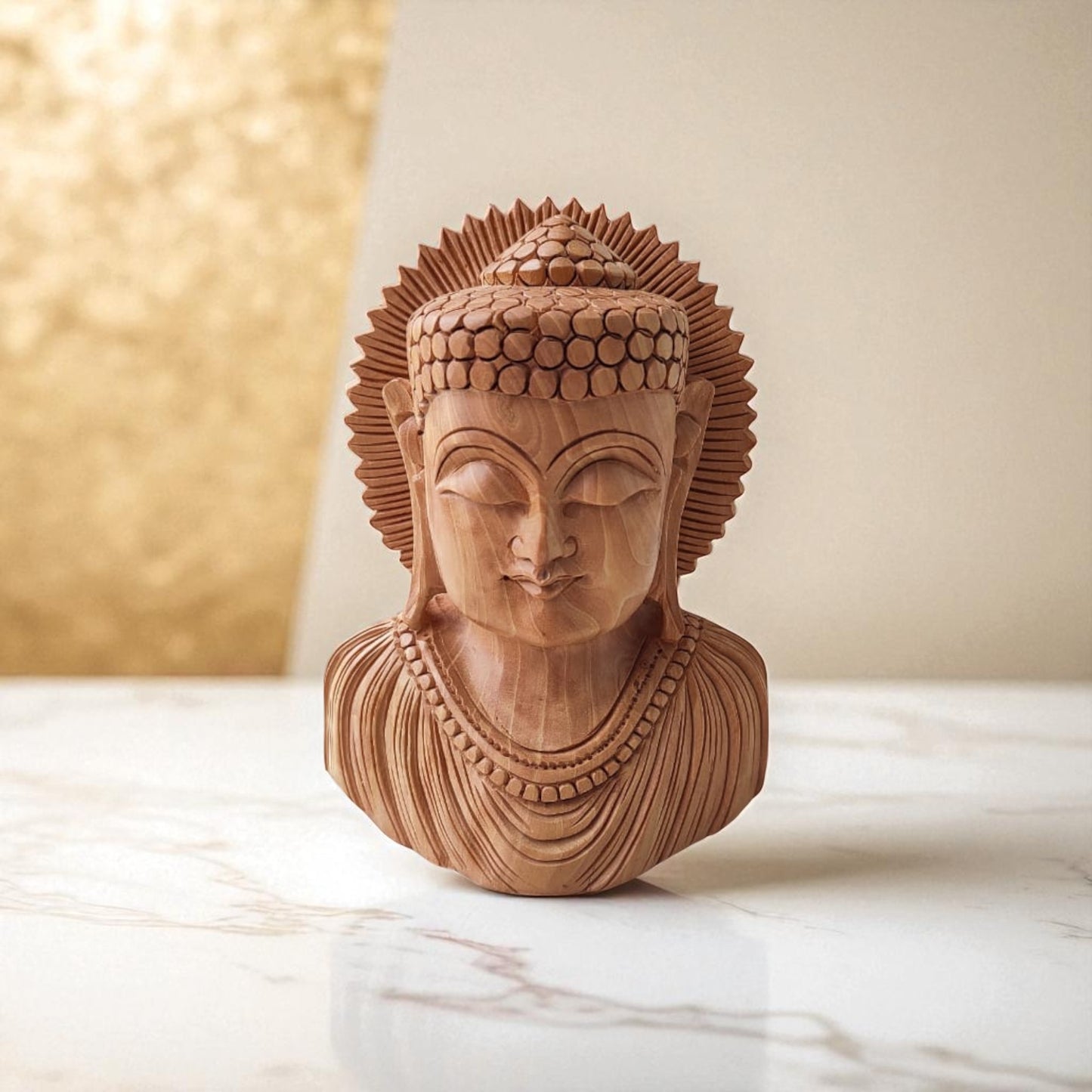 SacredFig Sacred Presence Buddha Head – 6 Inch | Handcrafted Wooden Idol for Spiritual & Home Decor