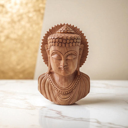 SacredFig Sacred Presence Buddha Head – 6 Inch | Handcrafted Wooden Idol for Spiritual & Home Decor