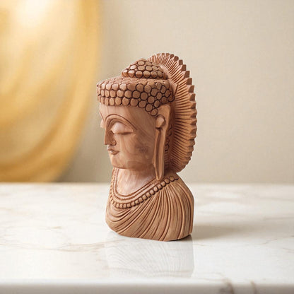 SacredFig Sacred Presence Buddha Head – 6 Inch | Handcrafted Wooden Idol for Spiritual & Home Decor