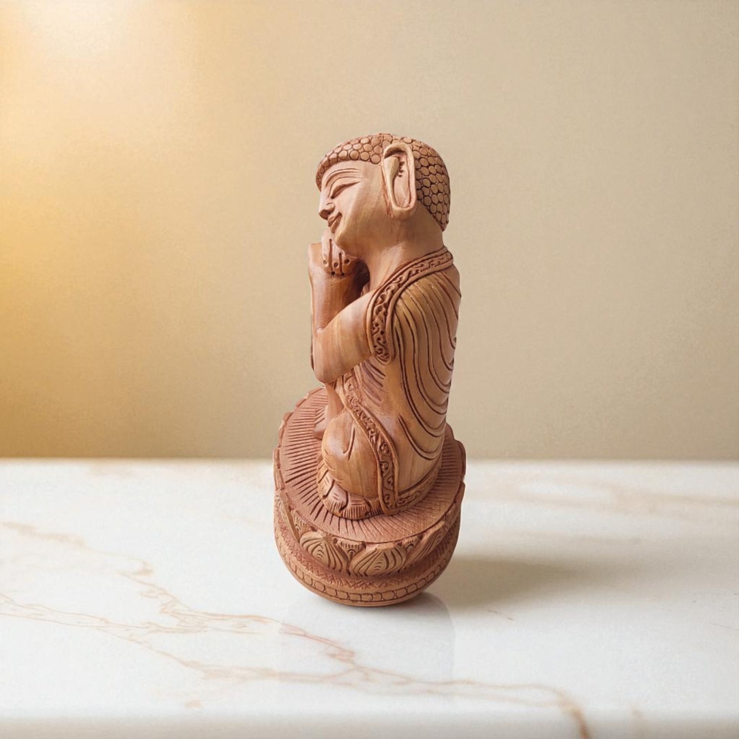 SacredFig Wooden Buddha Statue – 6.5 Inch | Resting Tranquility Pose | Handcrafted Home & Meditation Decor