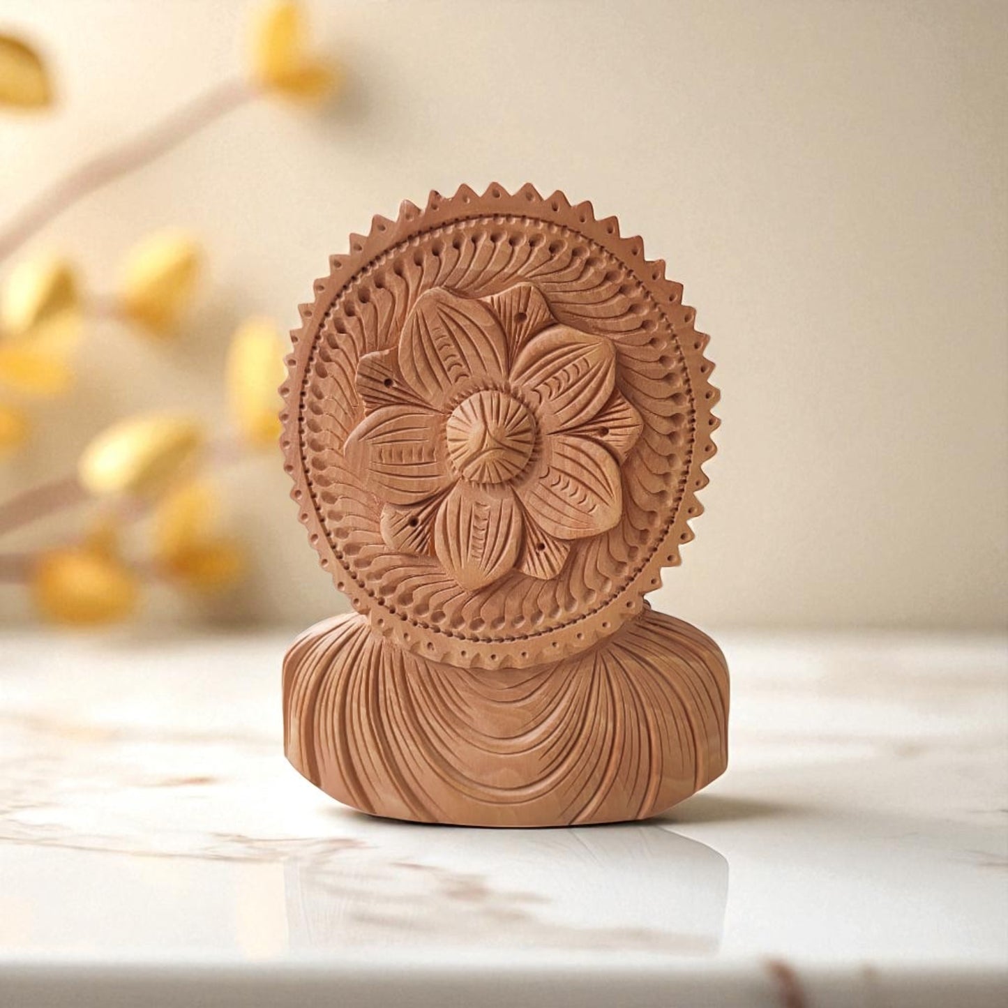 SacredFig Sacred Presence Buddha Head – 6 Inch | Handcrafted Wooden Idol for Spiritual & Home Decor