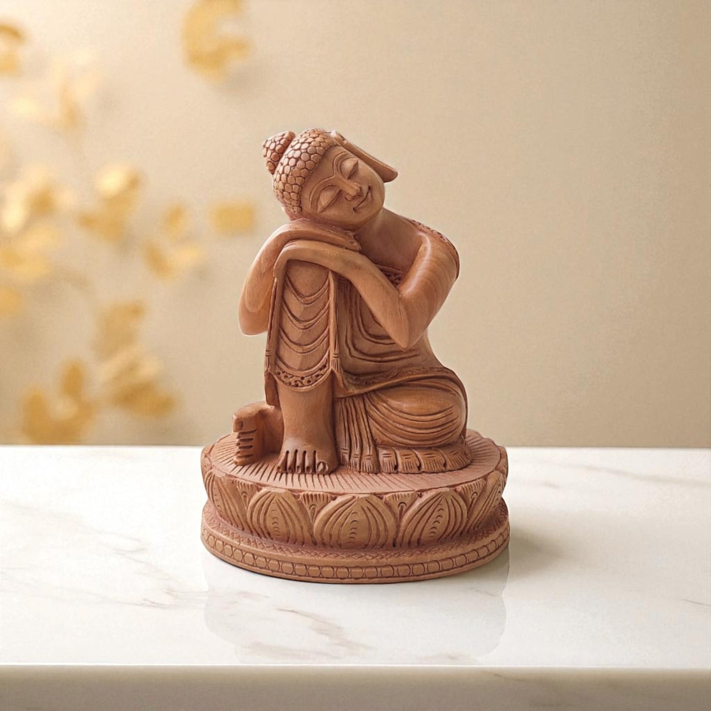 SacredFig Wooden Buddha Statue – 6.5 Inch | Resting Tranquility Pose | Handcrafted Home & Meditation Decor