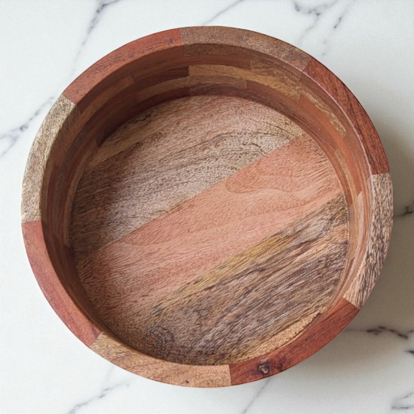 SacredFig Handcrafted Wooden Bowl – 9 Inch | Multi-Wood Checkered Finish | Premium Serveware & Decor