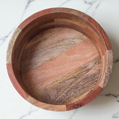 SacredFig Handcrafted Wooden Bowl – 9 Inch | Multi-Wood Checkered Finish | Premium Serveware & Decor