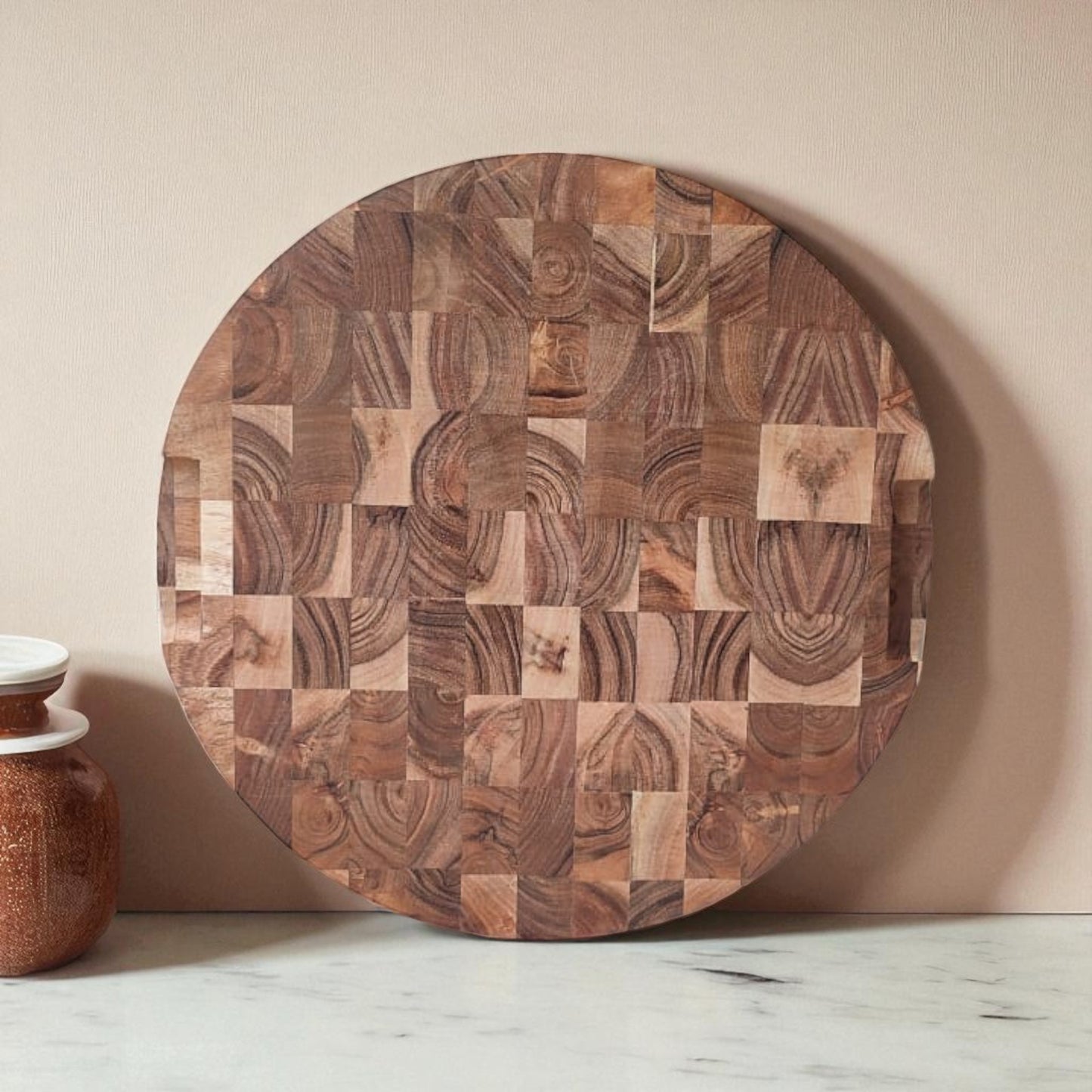 SacredFig Round Chopping Board – 14 Inch | Wooden Serve & Slice Board with Handcrafted Finish