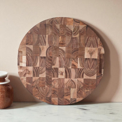 SacredFig Round Chopping Board – 14 Inch | Wooden Serve & Slice Board with Handcrafted Finish