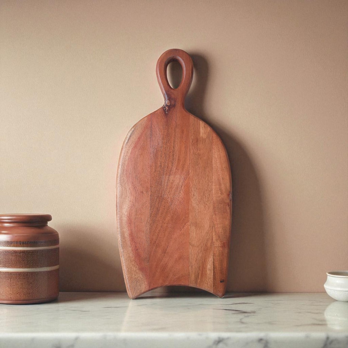 SacredFig Wooden Chopping Board – 17x9 Inch | Curved Edge Design | Ideal for Kitchen Use & Plating