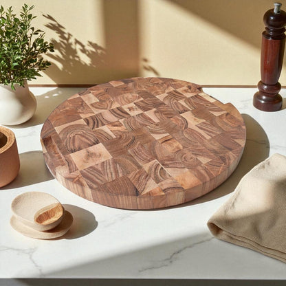 SacredFig Round Chopping Board – 14 Inch | Wooden Serve & Slice Board with Handcrafted Finish