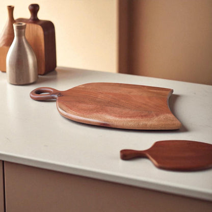 SacredFig Wooden Chopping Board – 17x9 Inch | Curved Edge Design | Ideal for Kitchen Use & Plating