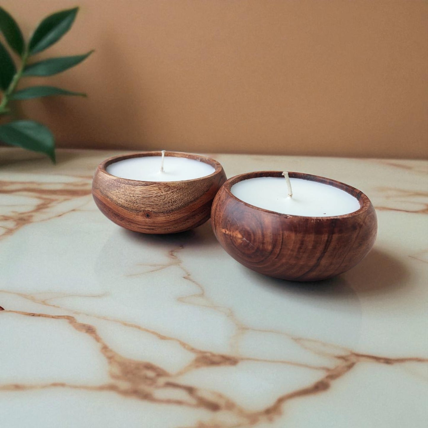 SacredFig Scented Candle | Handcrafted Acacia Wood Container – 4 Inch Round | Elegant Decor Accent