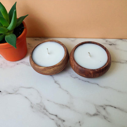SacredFig Scented Candle | Handcrafted Acacia Wood Container – 4 Inch Round | Elegant Decor Accent