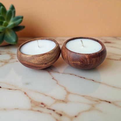 SacredFig Scented Candle | Handcrafted Acacia Wood Container – 4 Inch Round | Elegant Decor Accent