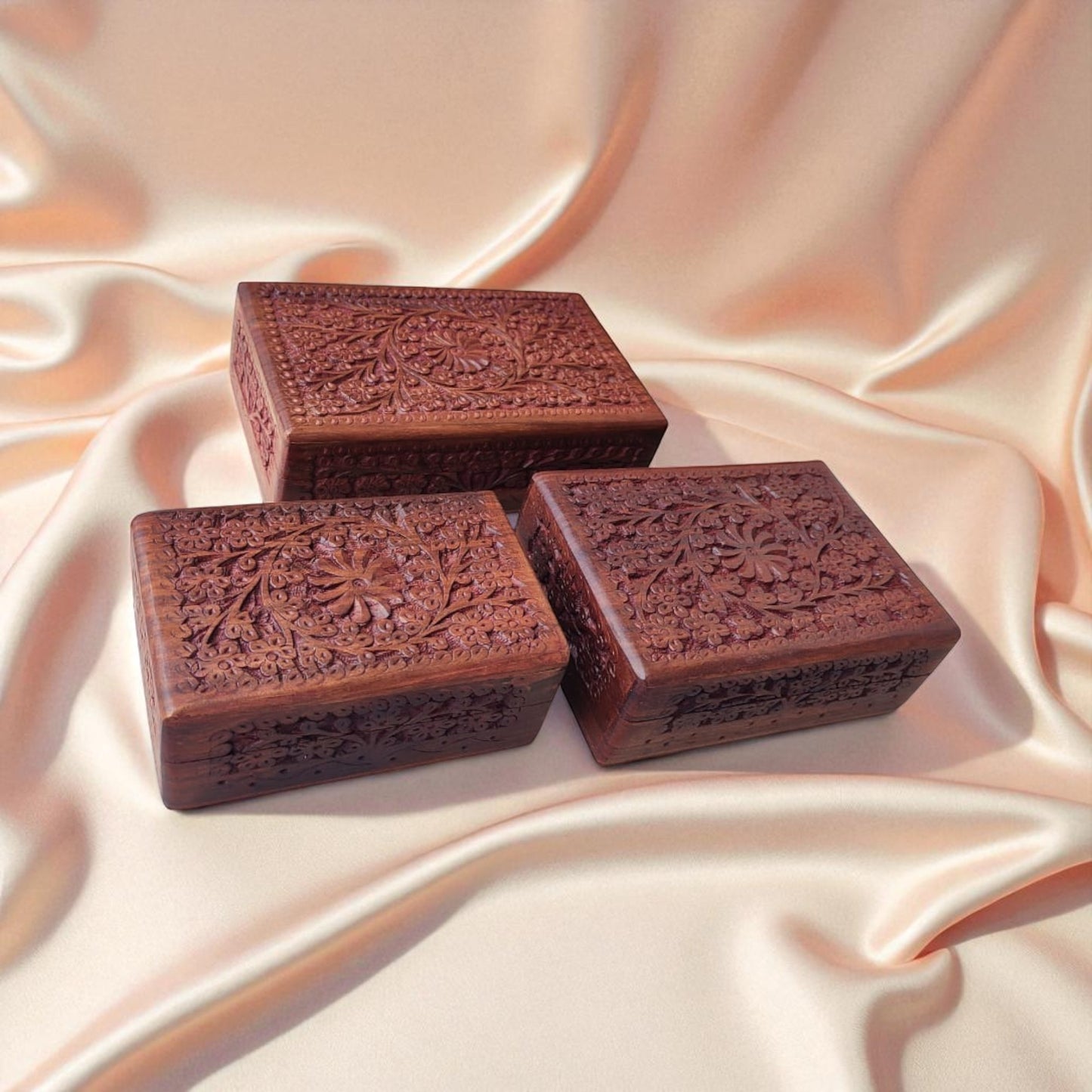 SacredFig Wooden Jewellery Box with Intricate Floral Carvings | Premium Storage Boxes in Small, Medium & Large Sizes