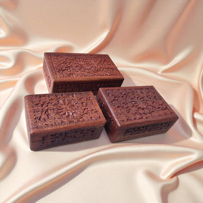 SacredFig Wooden Jewellery Box with Intricate Floral Carvings | Premium Storage Boxes in Small, Medium & Large Sizes