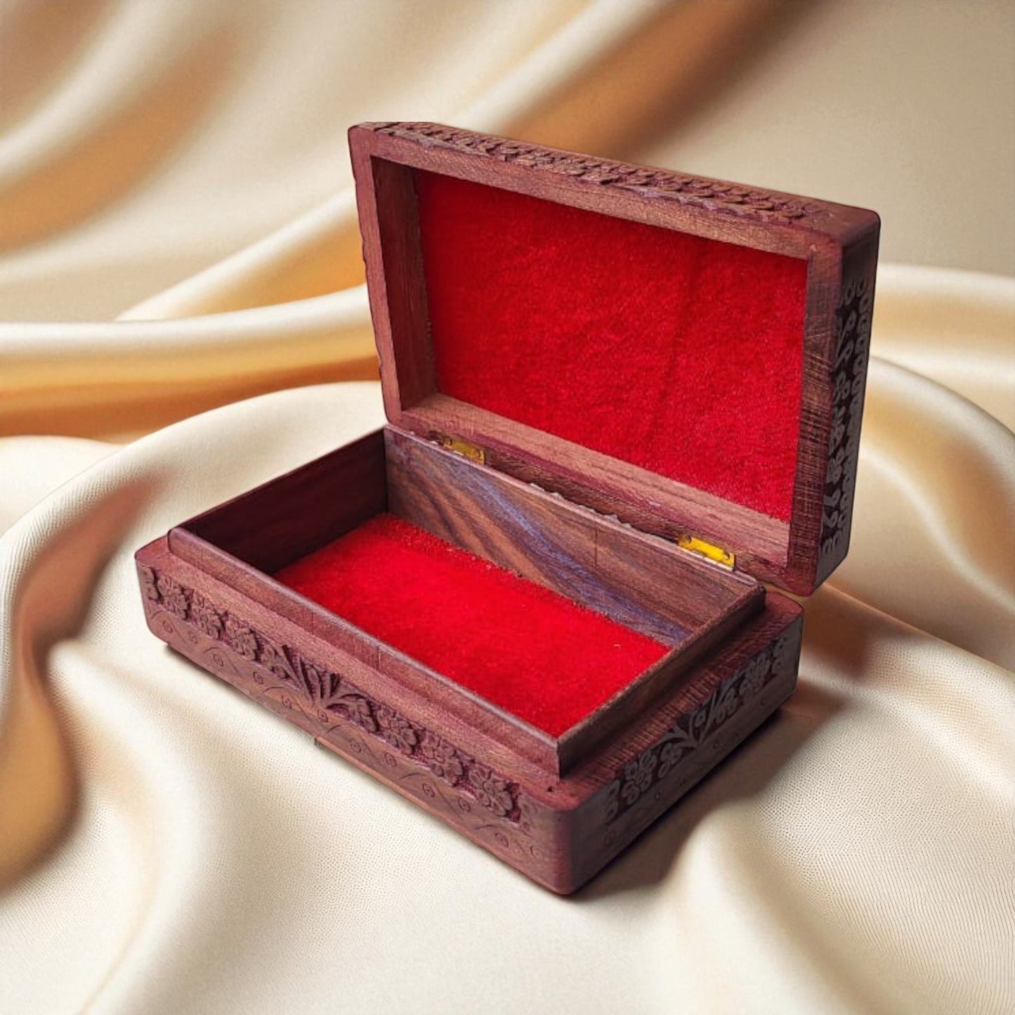 SacredFig Wooden Jewellery Box with Intricate Floral Carvings | Premium Storage Boxes in Small, Medium & Large Sizes