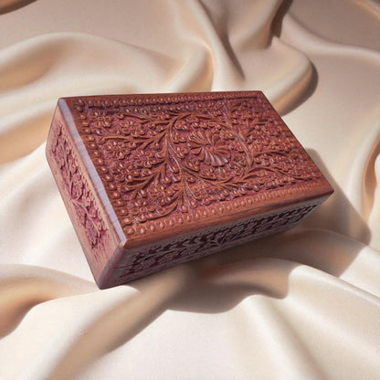 SacredFig Wooden Jewellery Box with Intricate Floral Carvings | Premium Storage Boxes in Small, Medium & Large Sizes