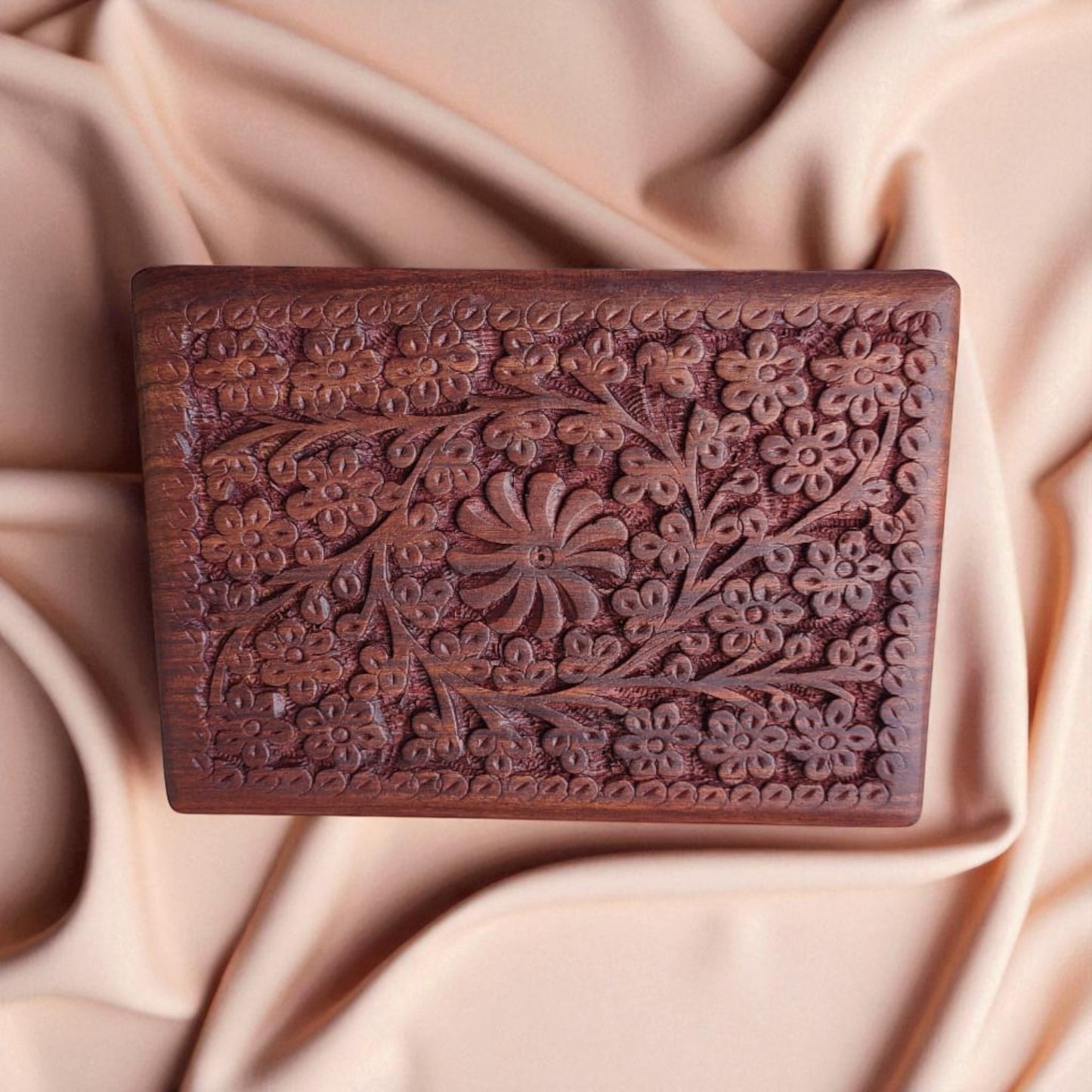 SacredFig Wooden Jewellery Box with Intricate Floral Carvings | Premium Storage Boxes in Small, Medium & Large Sizes