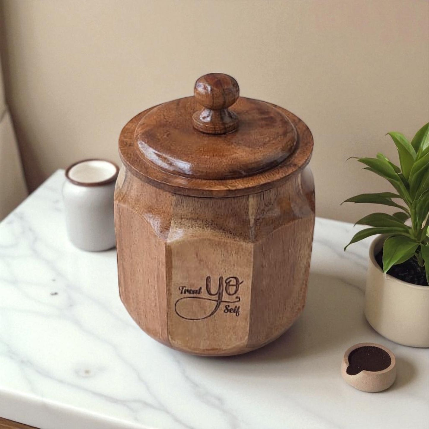 SacredFig Wooden Jar – 6 Inch | Airtight Lid | Treat Yourself Edition | Storage for Cookies & Snacks