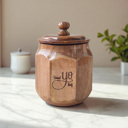 SacredFig Wooden Jar – 6 Inch | Airtight Lid | Treat Yourself Edition | Storage for Cookies & Snacks