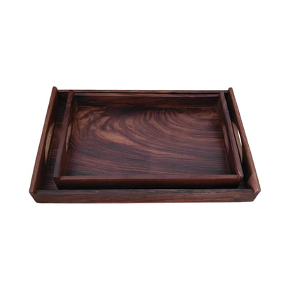 SacredFig Wooden Tray Set | Minimalist Large Serving Tray Set (Set of 2)