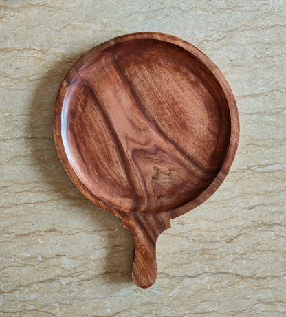 Wooden Pizza Platter in Solid Sheesham Wood, Platter for Serving Pizza, Breads, Snacks | Natural Wood Design| 10 in(d)
