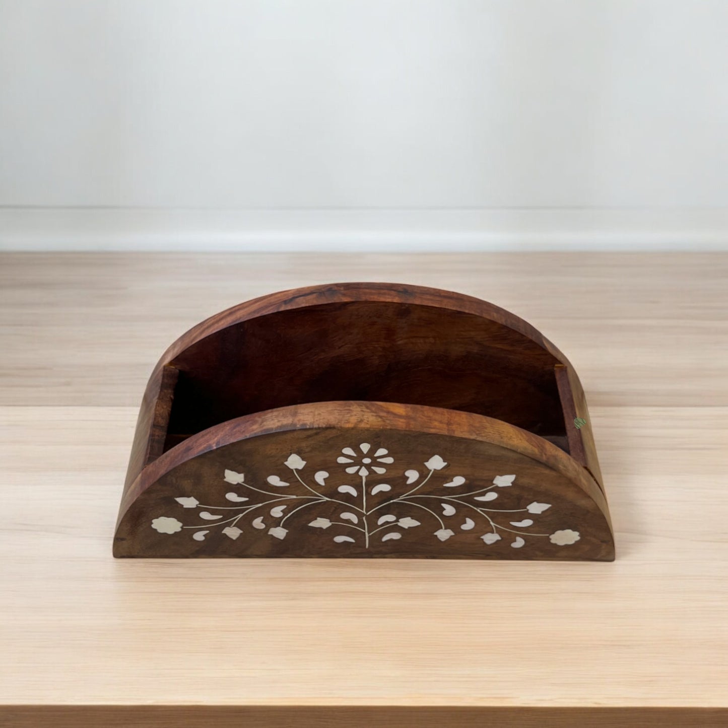 Wooden White Inlay Napkin Holder by SacredFig | 8×3 in