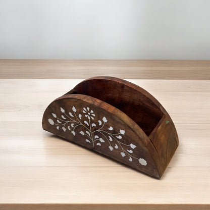 Wooden White Inlay Napkin Holder by SacredFig | 8×3 in