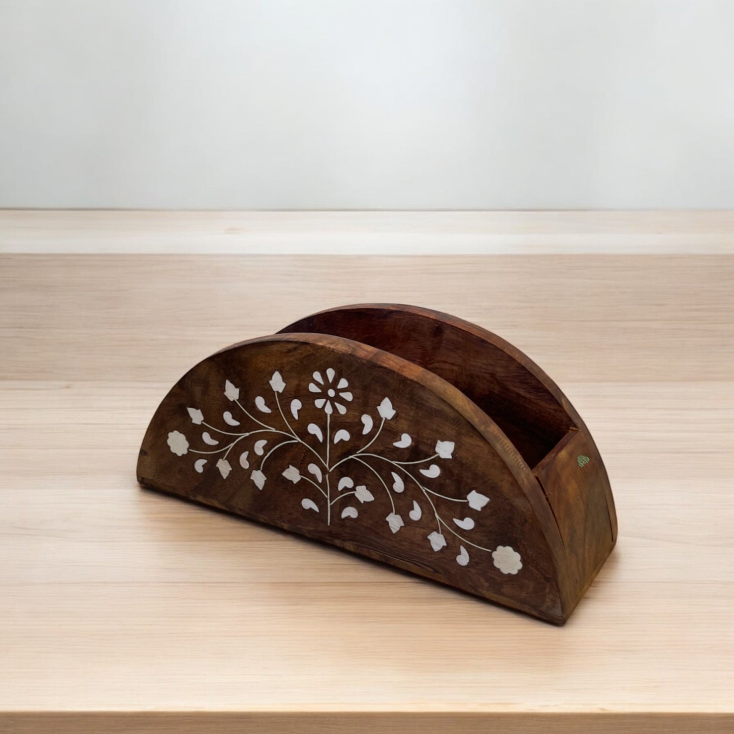 Wooden White Inlay Napkin Holder by SacredFig | 8×3 in
