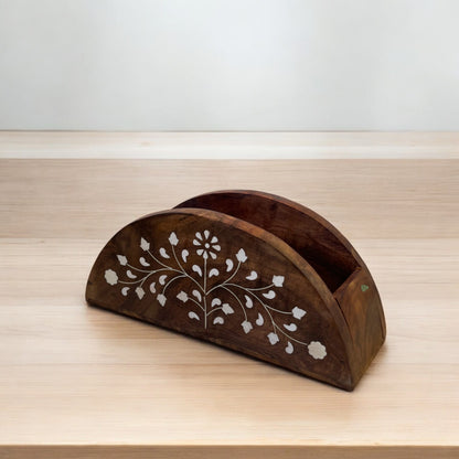 Wooden White Inlay Napkin Holder by SacredFig | 8×3 in