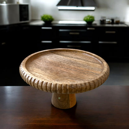 SacredFig Wooden Cake Stand – 9.5 Inch | Handcrafted Dessert Display for Serving & Table Styling