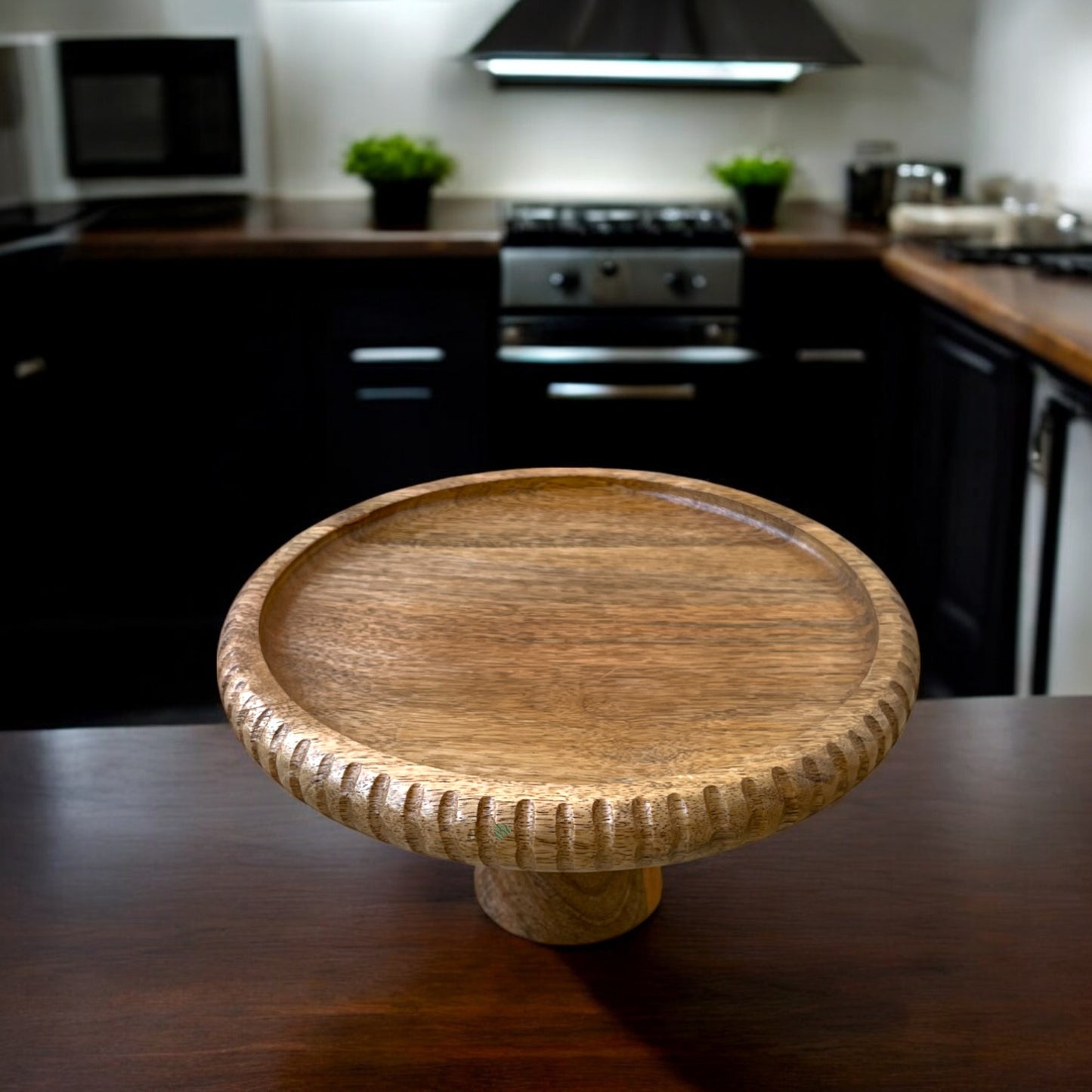 SacredFig Wooden Cake Stand – 9.5 Inch | Handcrafted Dessert Display for Serving & Table Styling