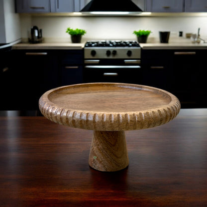 SacredFig Wooden Cake Stand – 9.5 Inch | Handcrafted Dessert Display for Serving & Table Styling