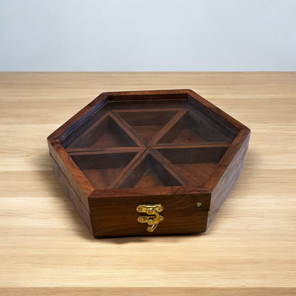SacredFig Wooden Hexagon Storage Box – 9x8 Inch | Handcrafted for Kitchen, Home & Everyday Organization