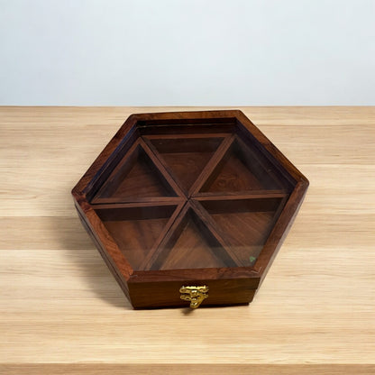 SacredFig Wooden Hexagon Storage Box – 9x8 Inch | Handcrafted for Kitchen, Home & Everyday Organization