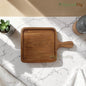 SacredFig Sheesham Wood Square Serving Platter with Handle | Handcrafted Wooden Tray for Snacks, Cheese, Desserts & Appetisers | 10 x 10 In