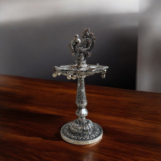Divine Swastik Diya Holder with Peacock on top | 7 in