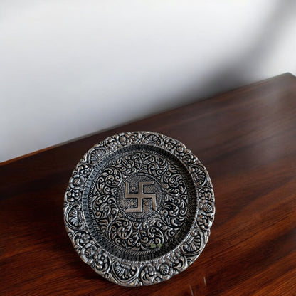 SacredFig Pooja Thali with Swastik Design | 16cm (d)
