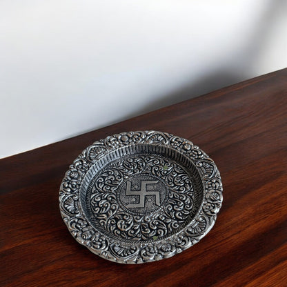 SacredFig Pooja Thali with Swastik Design | 16cm (d)