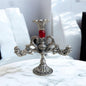 Silver Candle Holder with Elegant Red Accent | Timeless Decor Piece | 6 in