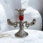 Regal Silver Candle Holder with Striking Red Detailing | Perfect for Elegant Decor| 4 in