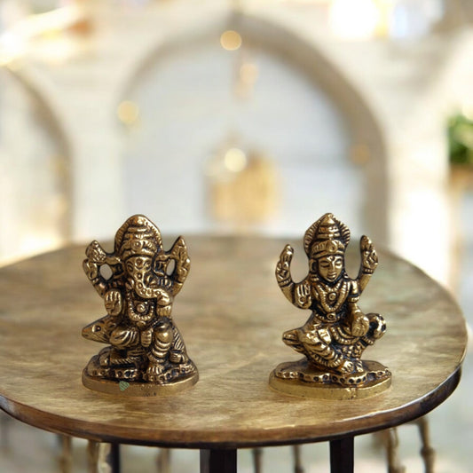 Shri Lakshmi Ganesha Idol Set | Made of Brass - 5.5 cm (h)