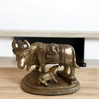 Kamadhenu Cow with Calf in Brass | 3 in