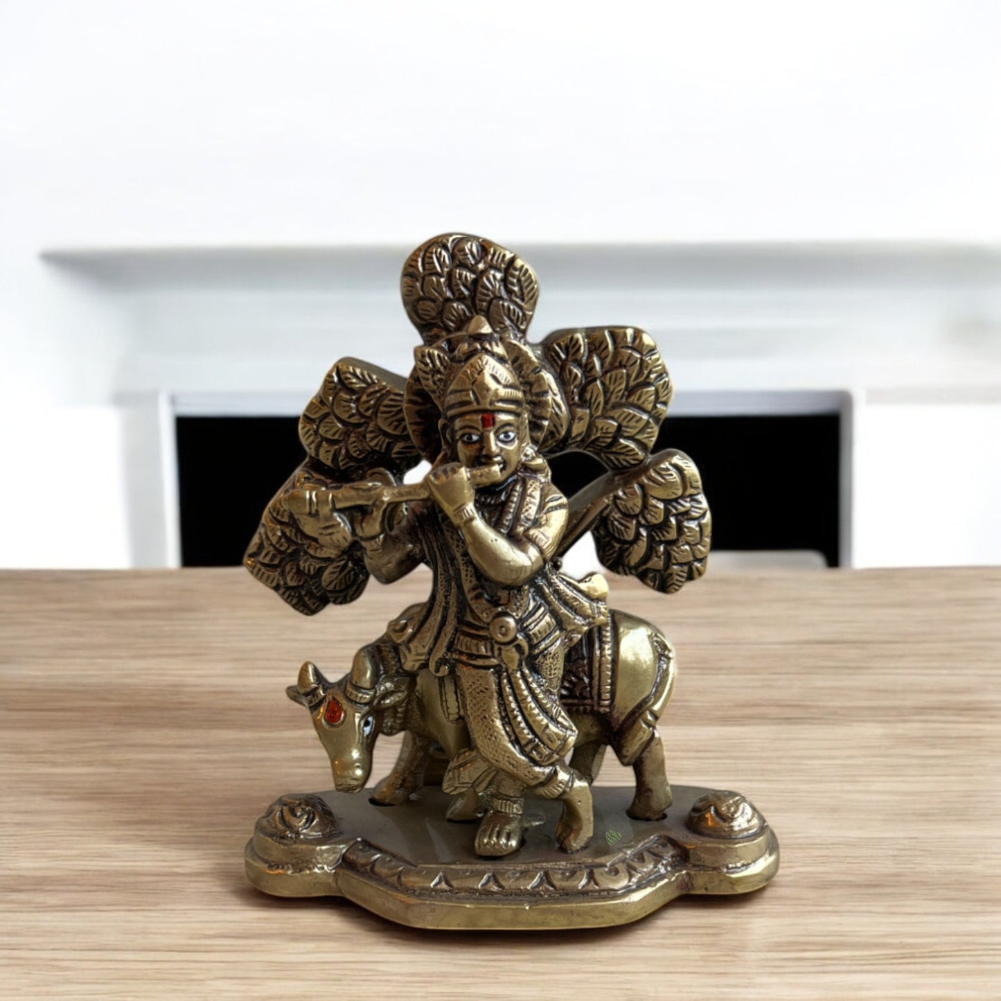 Divine Brass Krishna Idol with Cow | 5 in
